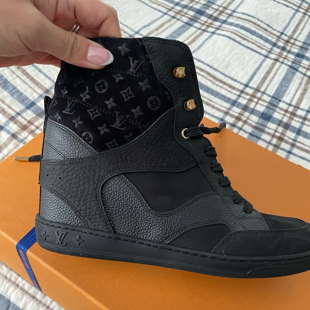 Louis Vuitton Genuine Black Leather wedge sneakers. BRAND NEW. SIZE 8.5-9